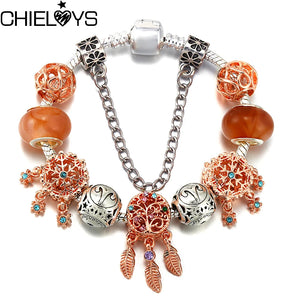 Constellation Style Snake Chain Charm Bracelet with Crystal Beads Pendant