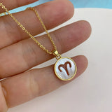 12 Zodiac Sea Shell Carved Pendant Necklace