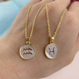 12 Zodiac Sea Shell Carved Pendant Necklace