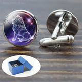 Zodiac Signs Cufflinks Set for Men Glass Wedding Suit Cuff Link
