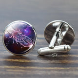 Zodiac Signs Cufflinks Set for Men Glass Wedding Suit Cuff Link