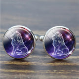 Zodiac Signs Cufflinks Set for Men Glass Wedding Suit Cuff Link