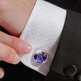 Zodiac Signs Cufflinks Set for Men Glass Wedding Suit Cuff Link