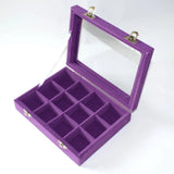 12 Grid Velvet Glass Ring Storage Box Tray Holder - Various Colors