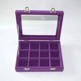 12 Grid Velvet Glass Ring Storage Box Tray Holder - Various Colors
