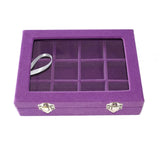 12 Grid Velvet Glass Ring Storage Box Tray Holder - Various Colors