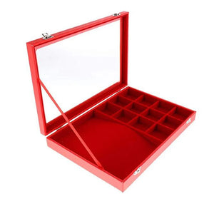 12 Grids Jewelry Display Tray Glass Lid Cover Bracelet Earring Ring Holder