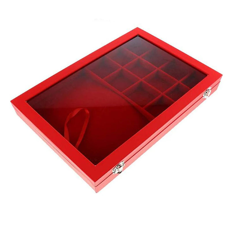 12 Grids Jewelry Display Tray Glass Lid Cover Bracelet Earring Ring Holder