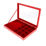 12 Grids Jewelry Display Tray Glass Lid Cover Bracelet Earring Ring Holder