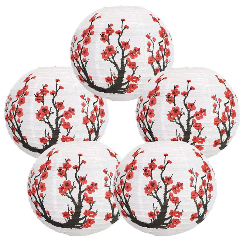 12-Inch Red Sakura Paper Lanterns (Set of 5)