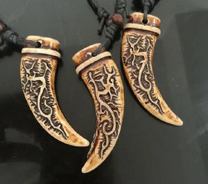 Chinese Dragon Totem Amulet Necklace Imitated Bone Powder Biker Jewelry