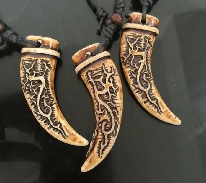 Chinese Dragon Totem Amulet Necklace Imitated Bone Powder Biker Jewelry