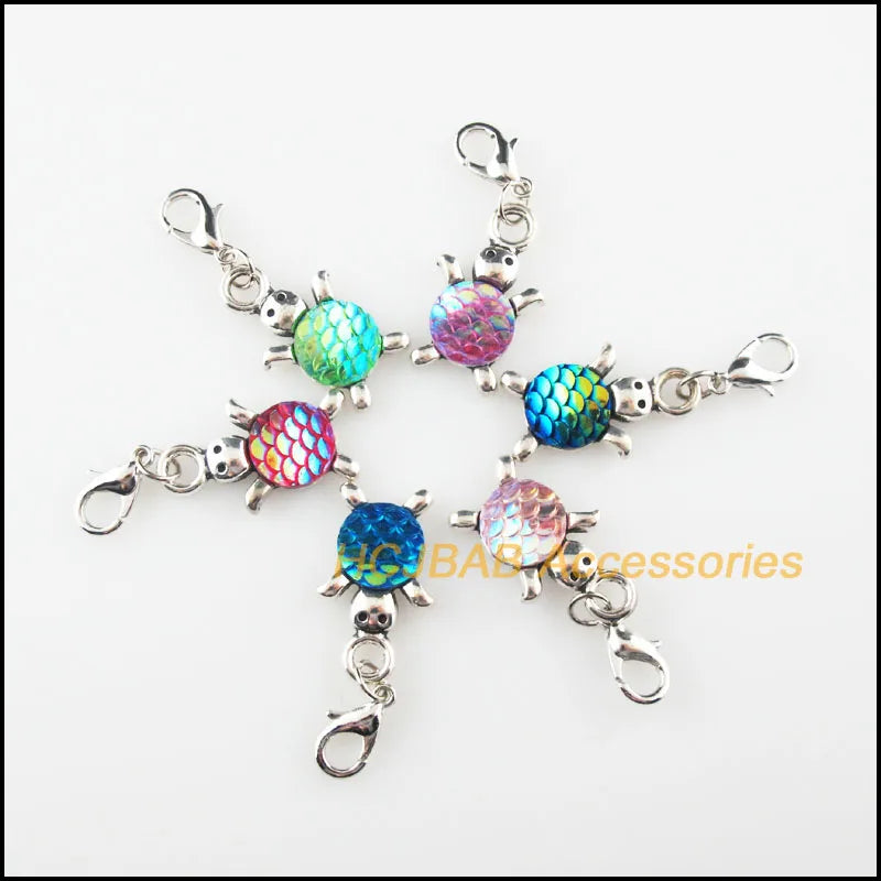 12 Tortoise Mixed Charms Resin Animal Pendants Tibetan Silver Plated 14x23mm