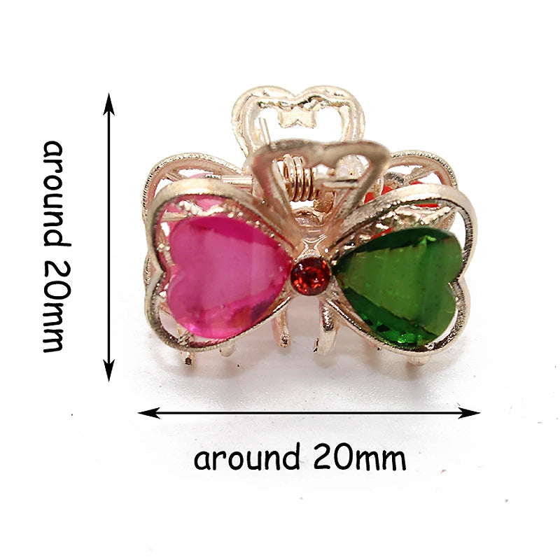 Vintage Metal Rhinestone Butterfly Hair Claw with Crystal Flower