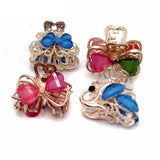 Vintage Metal Rhinestone Butterfly Hair Claw with Crystal Flower