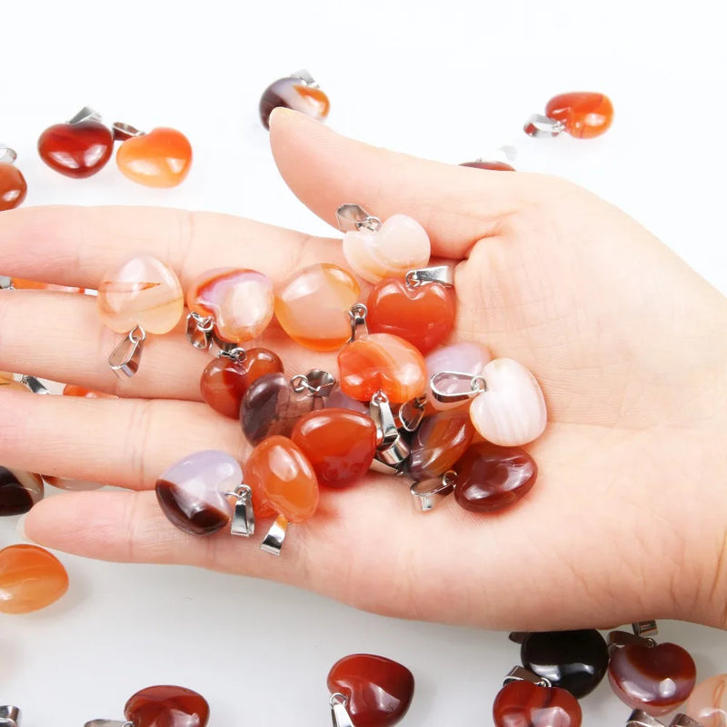 12 PCS Heart Shape Stone Pendants Opal/Malachite Charms 25*17 mm