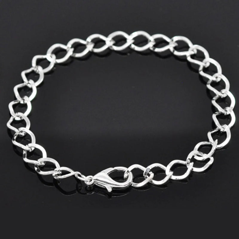 12 PCs Lobster Clasp Link Chain Bracelets Alloy Silver Long