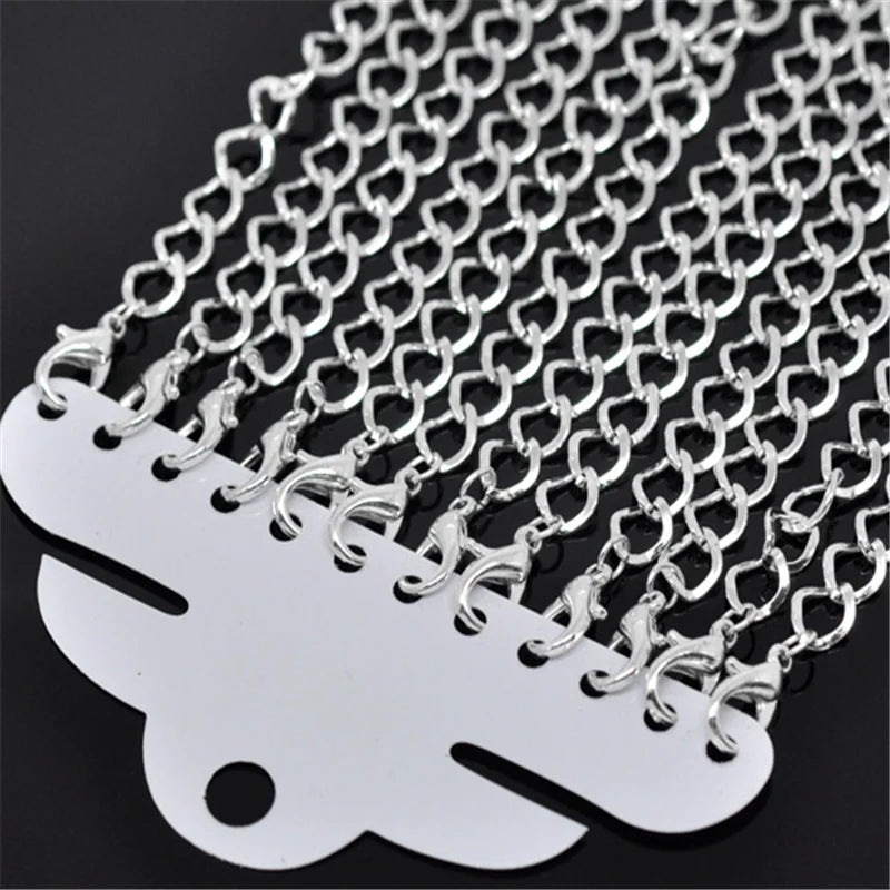 12 PCs Lobster Clasp Link Chain Bracelets Alloy Silver Long