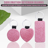 12 Pack PU Leather Keychain DIY Heat Keyring Pink