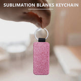 12 Pack PU Leather Keychain DIY Heat Keyring Pink