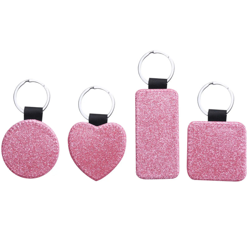 12 Pack PU Leather Keychain DIY Heat Keyring Pink