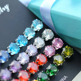 12 Pairs Multicolor CZ Crystal Stud Earring Set