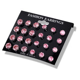 12 Pairs Zircon Stud Earrings Set Crystal Ear Studs Men Women Punk Party Jewelry
