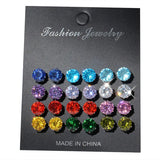 12 Pair Colorful CZ Wedding Stud Earrings Set for Women