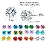 12 Pair Colorful CZ Wedding Stud Earrings Set for Women