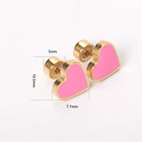 12 Pairs Pink Heart Stud Earrings 316L Stainless Steel Gold/Silver Jewelry