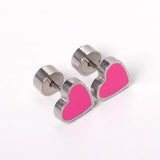 12 Pairs Pink Heart Stud Earrings 316L Stainless Steel Gold/Silver Jewelry