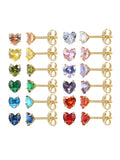 12 Pairs Stainless Steel Heart CZ Birthstone Stud Earrings Set for Women Girls