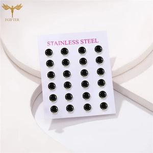 12 Pairs Zircon Stud Earrings Set Stainless Steel Piercing Jewelry