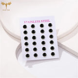 12 Pairs Zircon Stud Earrings Set Stainless Steel Piercing Jewelry