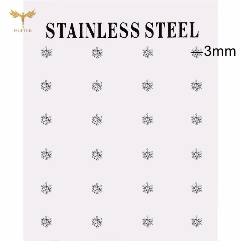 12 Pairs CZ Zircon Earrings Set Stainless Steel Ear Piercing Stud