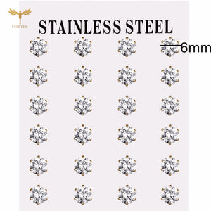 12 Pairs CZ Zircon Earrings Set Stainless Steel Ear Piercing Stud