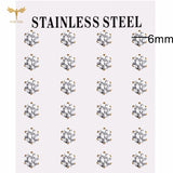 12 Pairs CZ Zircon Earrings Set Stainless Steel Ear Piercing Stud