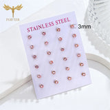 12 Pairs 3mm Pink Zircon Earrings Set Crystal Stud Earings Stainless Steel