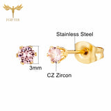 12 Pairs 3mm Pink Zircon Earrings Set Crystal Stud Earings Stainless Steel