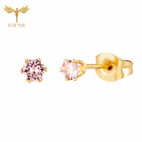12 Pairs 3mm Pink Zircon Earrings Set Crystal Stud Earings Stainless Steel