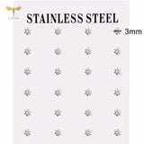 12 Pairs CZ Zircon Earrings Stainless Steel Piercing Jewelry 2mm Small 6mm Big