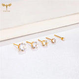12 Pairs CZ Zircon Earrings Stainless Steel Piercing Jewelry 2mm Small 6mm Big