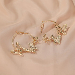 Hollow Butterfly Hoop Earrings Silver Insect Circle Jewelry