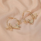 Hollow Butterfly Hoop Earrings Silver Insect Circle Jewelry