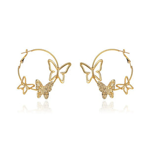 Hollow Butterfly Hoop Earrings Silver Insect Circle Jewelry