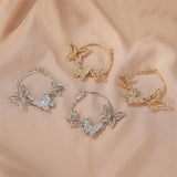 Hollow Butterfly Hoop Earrings Silver Insect Circle Jewelry