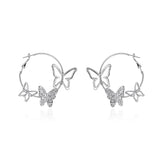 Hollow Butterfly Hoop Earrings Silver Insect Circle Jewelry