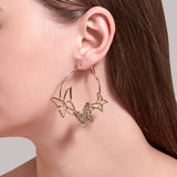 Hollow Butterfly Hoop Earrings Silver Insect Circle Jewelry