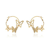 Hollow Butterfly Hoop Earrings Silver Insect Circle Jewelry