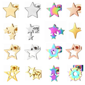12 Pairs Stainless Steel Earrings Set Women Teen Piercing Star Ear Stud Jewelry